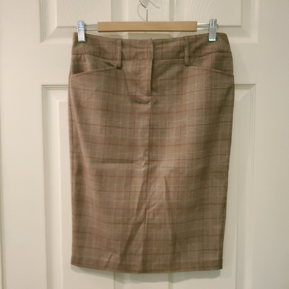 Brown Plaid Pencil Skirt